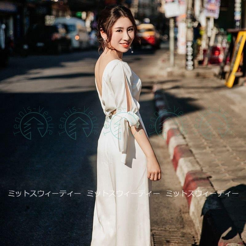 ウエディングドレス 二次会 袖あり ワイドパンツ オールインワン 結婚式 花嫁 白 大きいサイズ 現