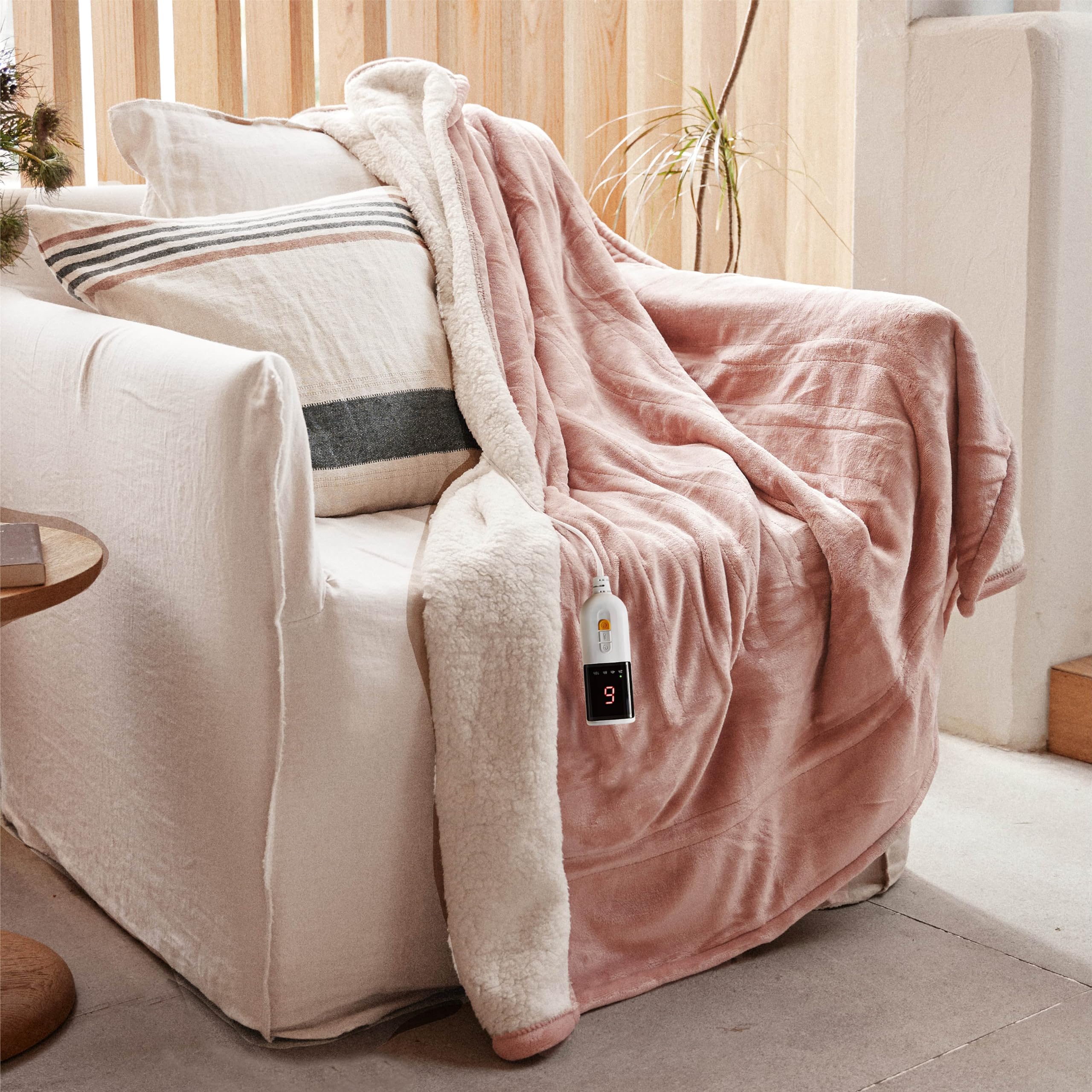 GOTCOZY 電気毛布 掛け敷き兼用 - 180×130cm フランネル電気ブランケット 6段階温度調整 10時間自動停止タイマー付 速暖 節電 丸洗い可能 暖房器具 防寒対策(ピンク)