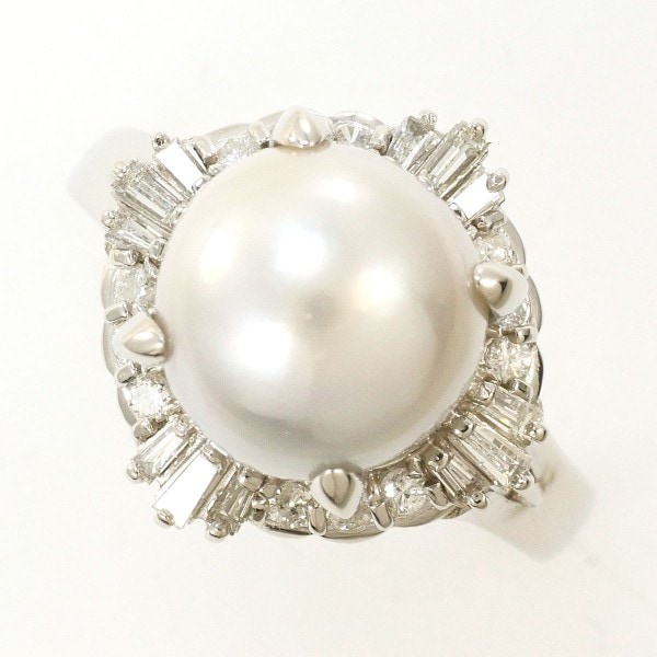 PT900 プラチナ リング 指輪 15号 パール(真珠) 約10mm ダイヤ ジュエリー 中古