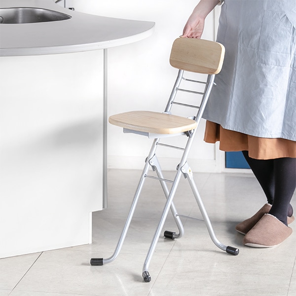 折りたたみ椅子 高さ調節 6段階調節 リリィチェア 木製 スチール ナチュラルxシルバーフレーム 折りたたみ チェア キッチンチェア カウンターチェア 折り畳み 折りたたみチェア 腰掛け イス