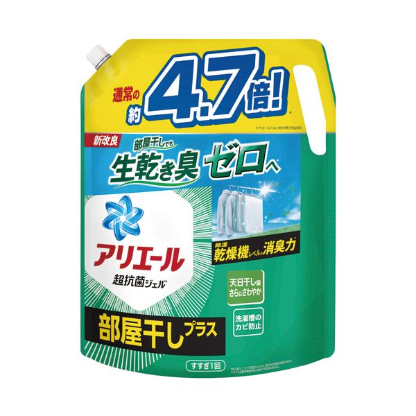 （まとめ） P＆Gアリエールジェル 部屋干しプラス つめかえ用 超ウルトラジャンボ 1.81kg 1パック [x3セット] 7,710円