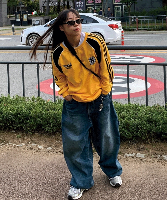 四季 ビッグサイズ 男女共用 ワイド バルーン カーペンダー デニムパンツ