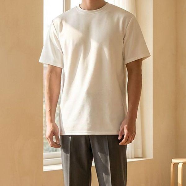 / メンズ起毛半袖Tシャツ オーバーフィット レイヤード 無地 半袖Tシャツ