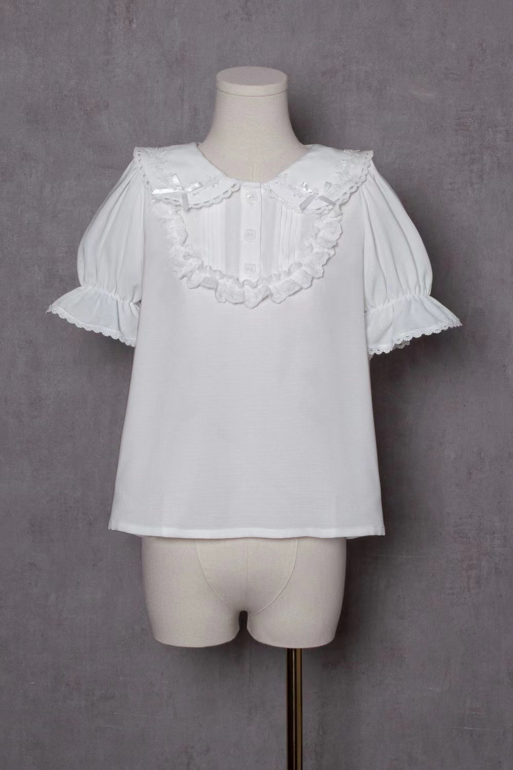 Lolita短袖内搭娃娃领女大童学生打底衬衫夏季白色花边洛丽塔百搭