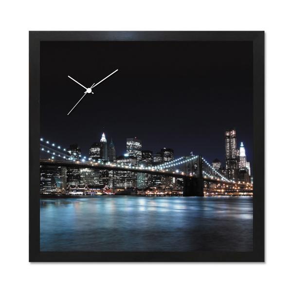 壁掛け時計 おしゃれ アートパネル ブルックリンブリッジ ウォールクロック 写真 フォト 風景 情景 橋 夜景 都会 街並み