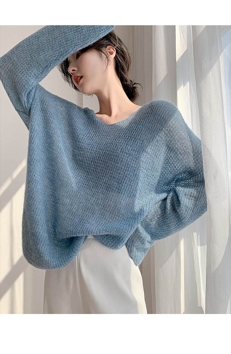 シアーニット レディース トップス セーター 袖あり 長袖 萌袖 Vネック 透け感 シースルー かわいい きれいめ シンプル 大人 大人女子 こなれ感 ラフ ルーズ 無地 春 夏 秋 10代 20代 6,348円