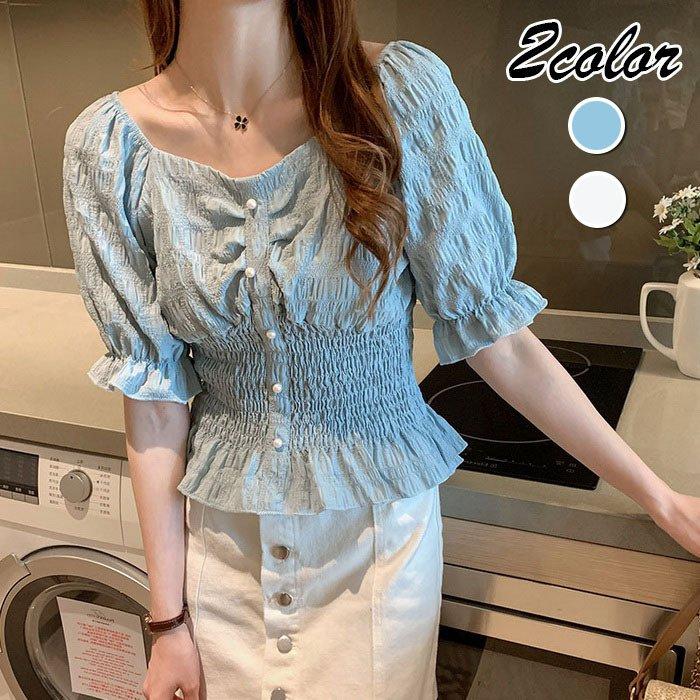 レディースブラウス40代パフスリーブブラウス白オシャレブラウス韓国風半袖トップス上品おしゃれ通勤大人着痩せ30パーセント 登場