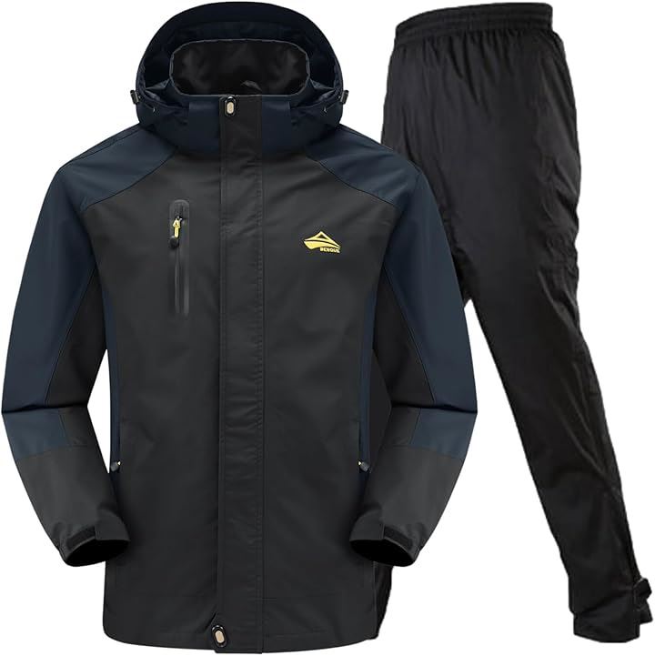 大雨でも快適 アウトドアジャケット 上下セット メンズ 登山 レインウェア 釣り バイク レインパンツ マウンテンパーカー 防水 撥水(3.ブラック (防水レインパンツ), 3XL)