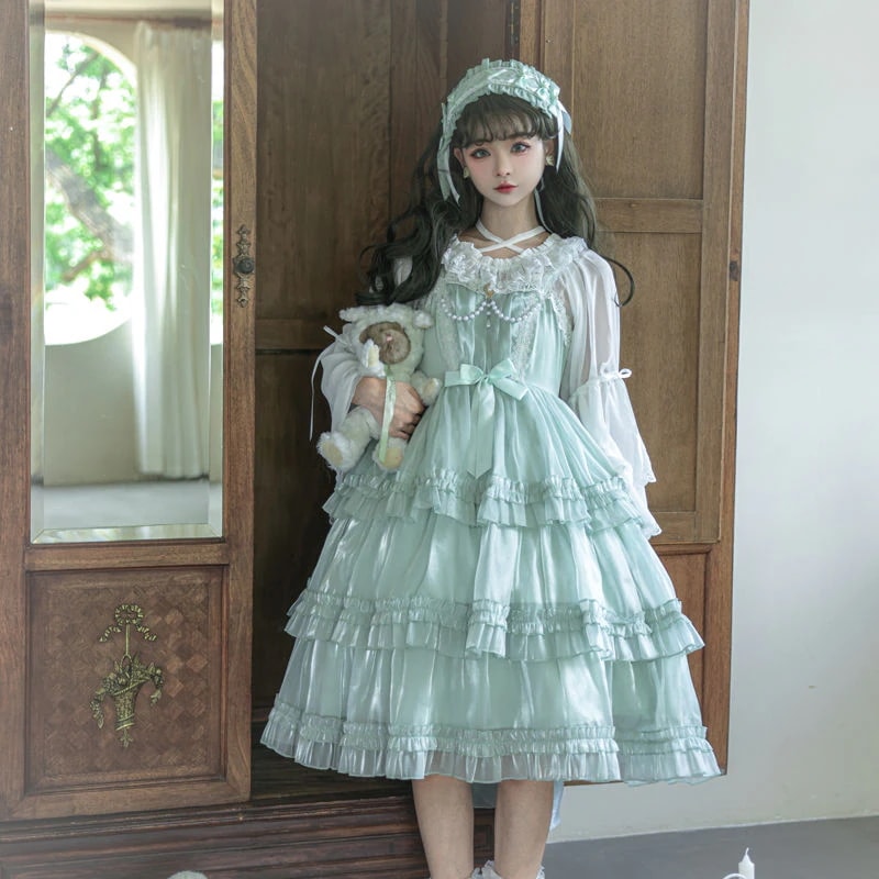 夏服新作 jskキャミソールスカート 可愛い ロリータ 二次元 ワンピース メイド 三段ケーキスカート 洋装 半袖 op日常 花嫁 茶会