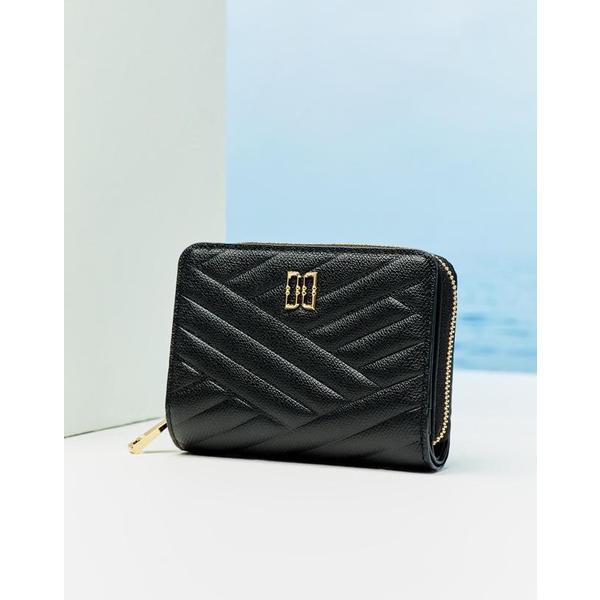 [26SS] [CARLISLE]ブラック カーライル エンボ レザー ゴールドDD ジッパー付き 二つ折り財布 DCWA6E216BK