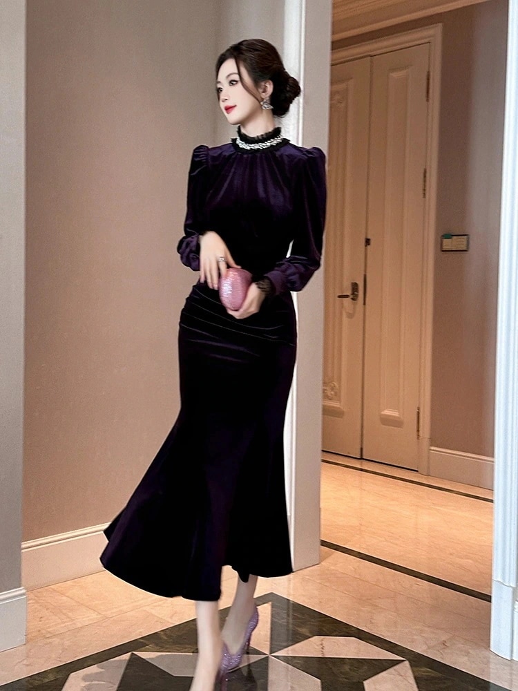 二次会 大人 結婚式 同窓会 披露宴 メガ割 ベルベットワンピース パーティー ドレス マーメイド キャバ 秋 卒業式 ウェディング 演奏会