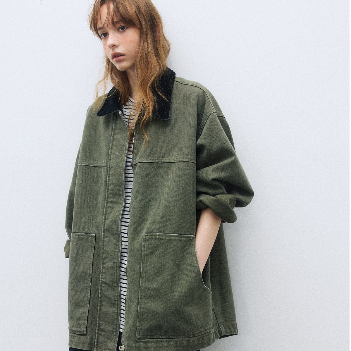 バーントアウトコート 綿100%オーバーサイズ デイリー和モード ロング丈 カラーブロック