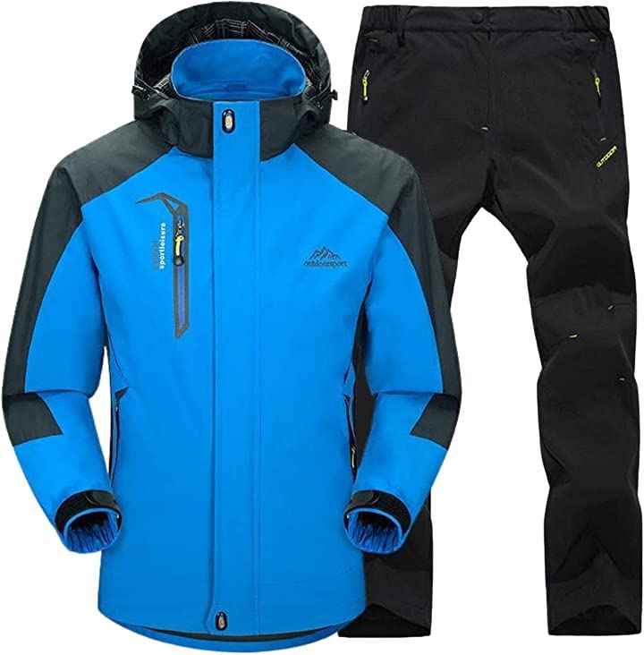 アウトドアジャケット 上下セット メンズ ウェア 登山服 マウンテンパーカー 多機能 防寒 防風 撥水 耐水圧 7000mm( 5.ブルー (速乾トレッキングパンツ), L) 7,110円
