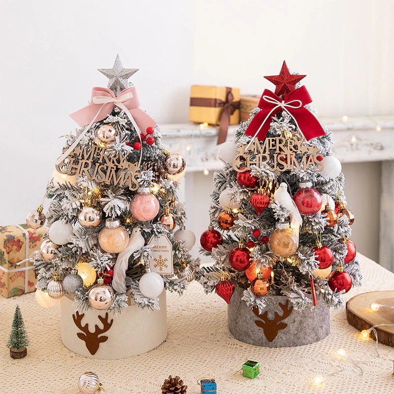 クリスマスツリー 45cm / 60cm クリスマス デスクトップ ミニ クリスマスツリー セットピンク ライト付き