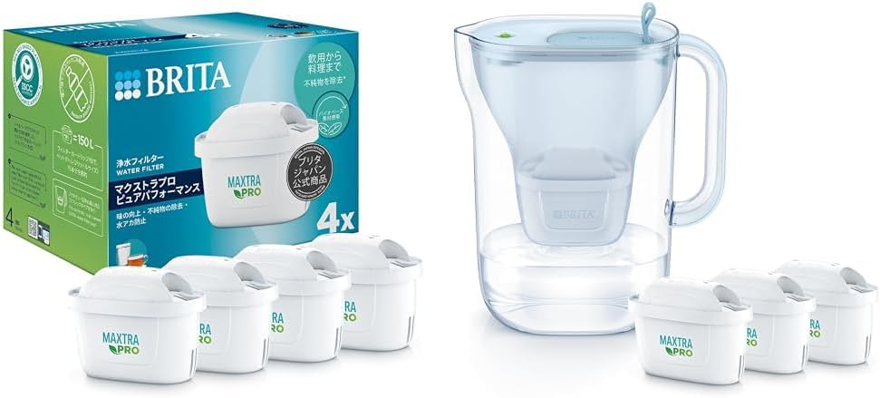 【セット買い】ブリタ 浄水器 交換用 マクストラ プロ カートリッジ ピュアパフォーマンス ４個入り 【日本正規品】 + ブリタ ポット型 浄水器 スタイル エコ