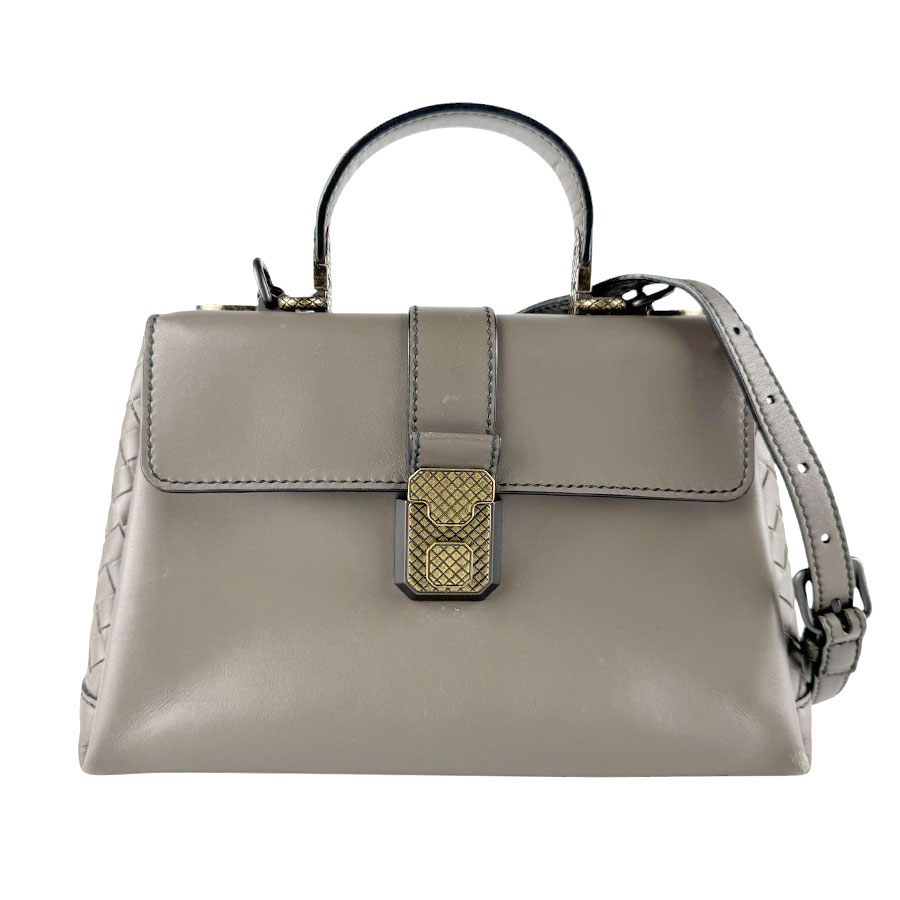 ボッテガヴェネタ BOTTEGAVENETA ハンドバッグ ショルダーバッグ イントレチャート スモール ピアッツァ レザー グレージュ レディース z9356
