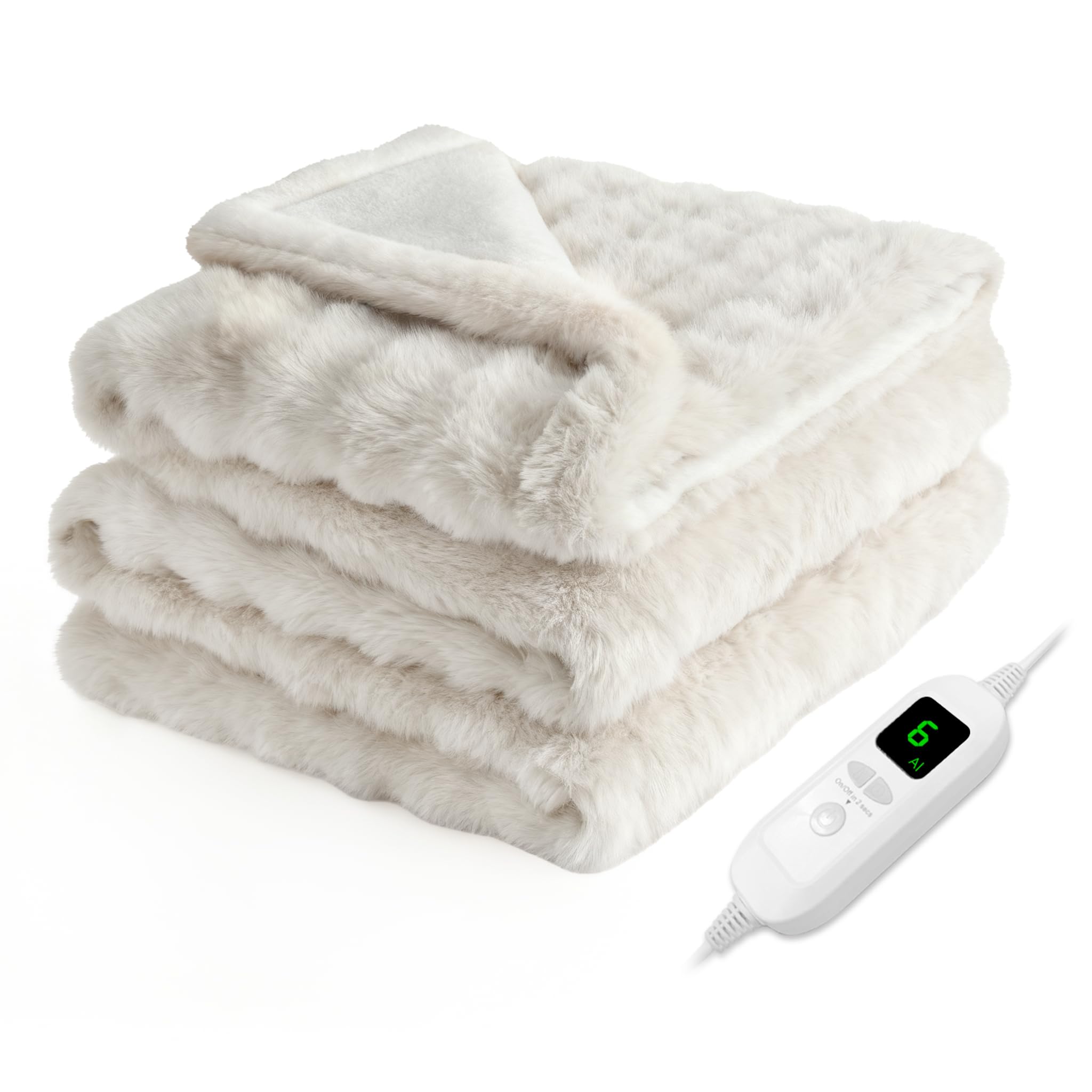 電気毛布 掛け 敷き 【2025 AI自動温度調整 表面ラビットファー調＋裏面フランネル】 160×80cm 膝掛け 肩掛け 洗える 12時間タイマー付 6段階温度調整可 電気ブランケット 省エネ 自