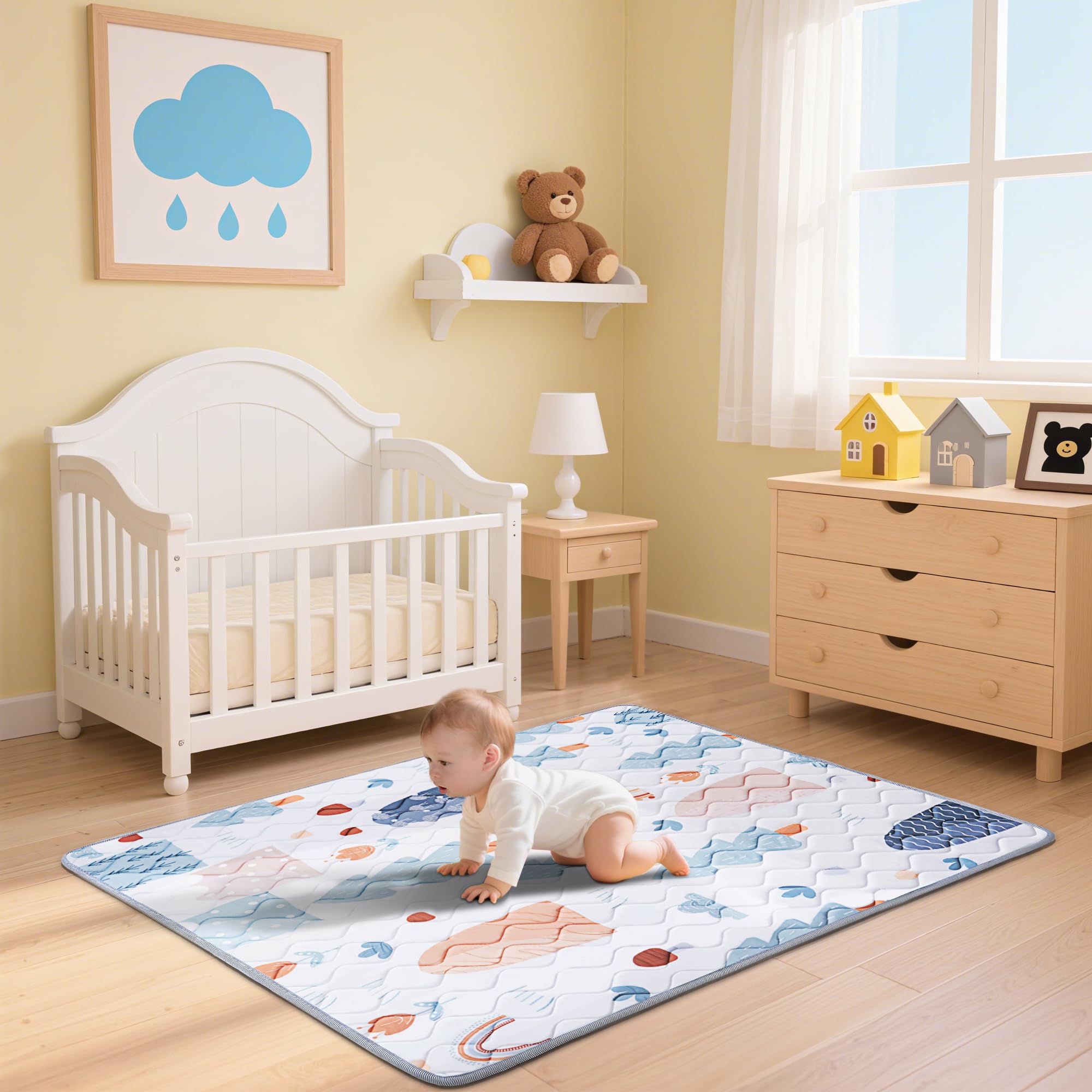 BQKOZFIN プレイマット ベビーマット 150x180x極厚2cm 折りたたみ 安全検査済み 大判 赤ちゃん 子供ゲームパッド 赤ちゃんプレイマット 滑り止め 防音 安全素材 一枚入り（150x