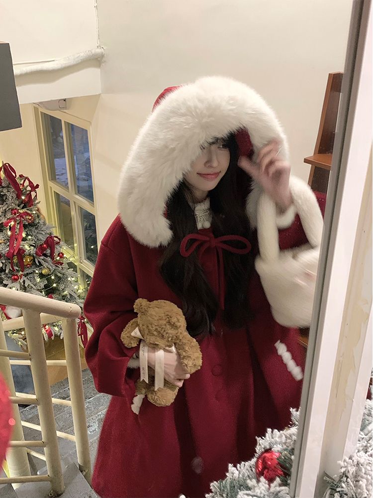 新年 クリスマスコスチューム 高級感 おしゃれ フード付きアウター 冬新しい 厚手 ラシャコート カジュアル ジャケット