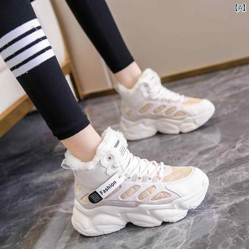 冬 保温性 ベルベット レディース ハイ カット コットン シューズ 足元 見せる ベルベット 滑り止め レザースニーカー リトル ダディ スノー コットン シューズ