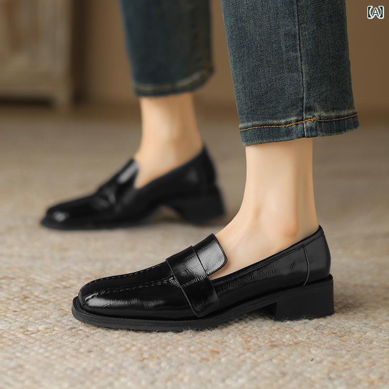 ローファー レディース オフィス スクエアトゥ中 太 ヒール 小さい 革靴 女性 レトロ シルバー 革靴 カジュアル 仕事 通勤 シンプル 8,371円