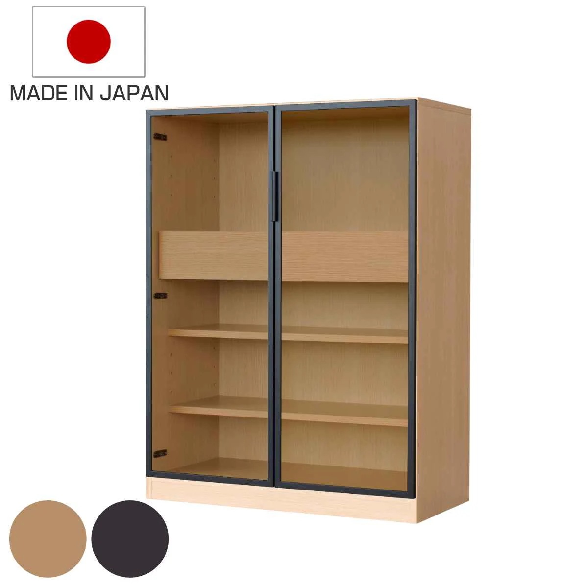 ガラスキャビネット ミドルタイプ リビング収納 LOCKO 日本製 幅90cm キャビネット 収納 家具 リビング 完成品 ディスプレイ 飾り棚 棚 ラック 引き出し 可動棚 開梱設置