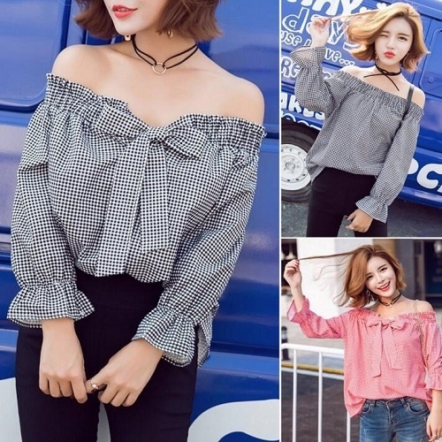 2005.オフショルギンガムチェック(ブラック）（レッド）