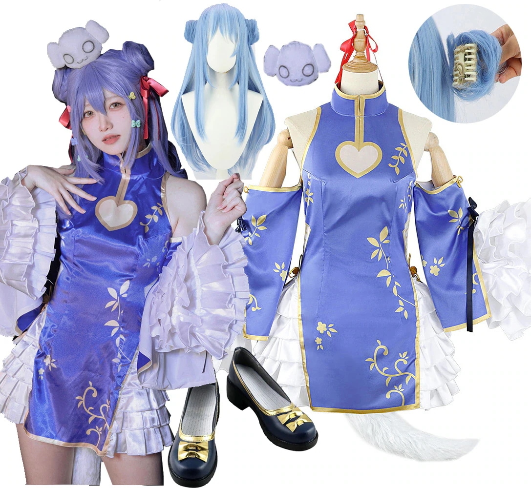 犬山たまき コスプレ 衣装 チャイナトレス 中華服 ウィッグ 靴 追加可能 バーチャルYouTuber 変装 クリスマス イベント パーティ コスチューム変装 しっぽ付き