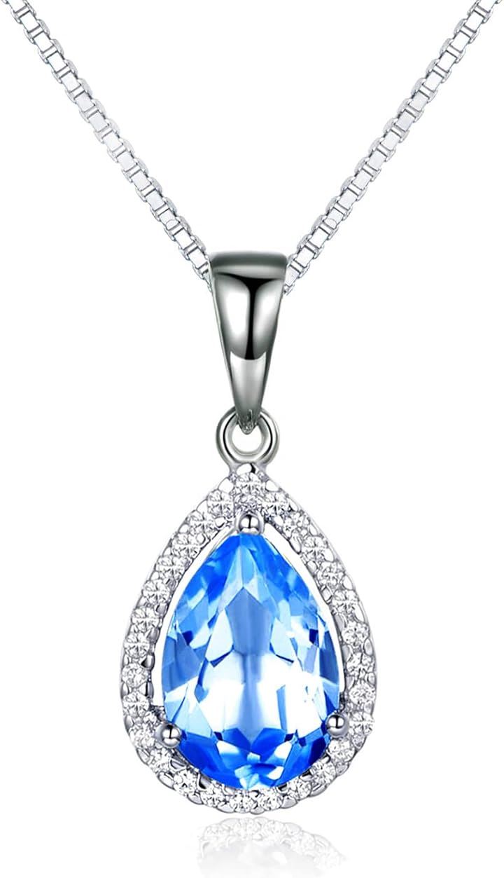 女性 ネックレス ペンダント 水滴がたれるスタイル 誕生石 シルバー 925 40+5cm チェーン レディース 誕生日( 11月 誕生石 スイスブルートパーズ)