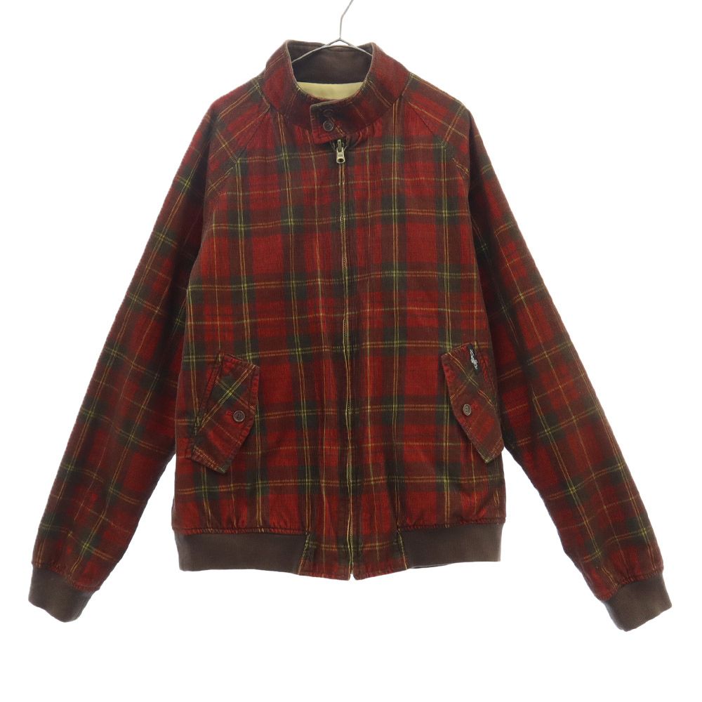 リバーシブル チェック ジャケット L レッド系×ベージュ ロゴワッペン メンズ