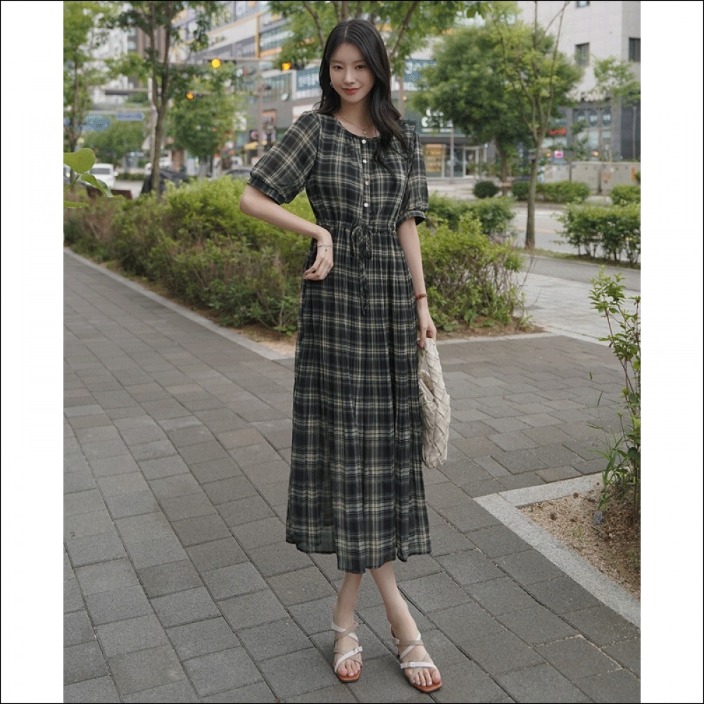 クリック＆ファニーチェンビットストリングチェックドレス