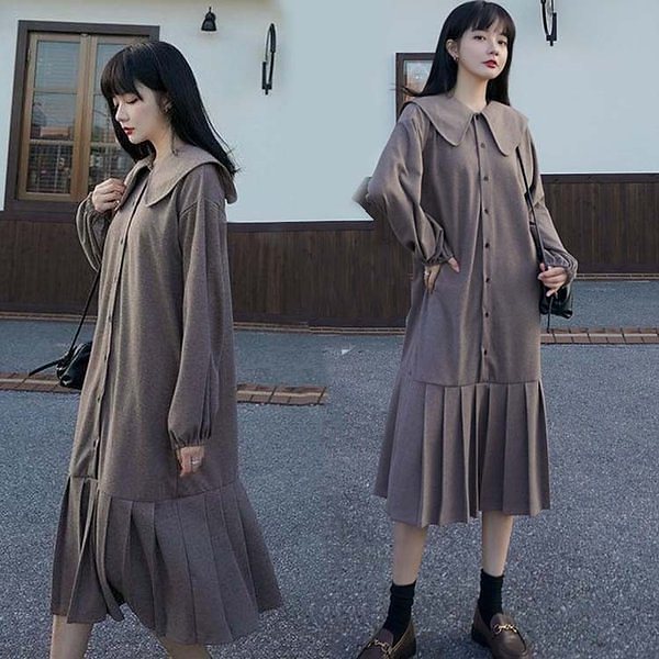 ワンピース レディース 40代 キレイめ マキシ丈ワンピース プリーツ ロングワンピース 長袖ワンピース 大きいサイズ 春秋 韓国風 通勤 二次会 お出かけ 大人