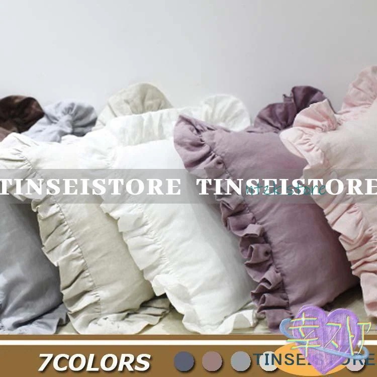 フリル付リネンクッションカバー 6サイズ リネン 40 45 50 55 60 65cm 生地のフリルクッションカバー 高級感