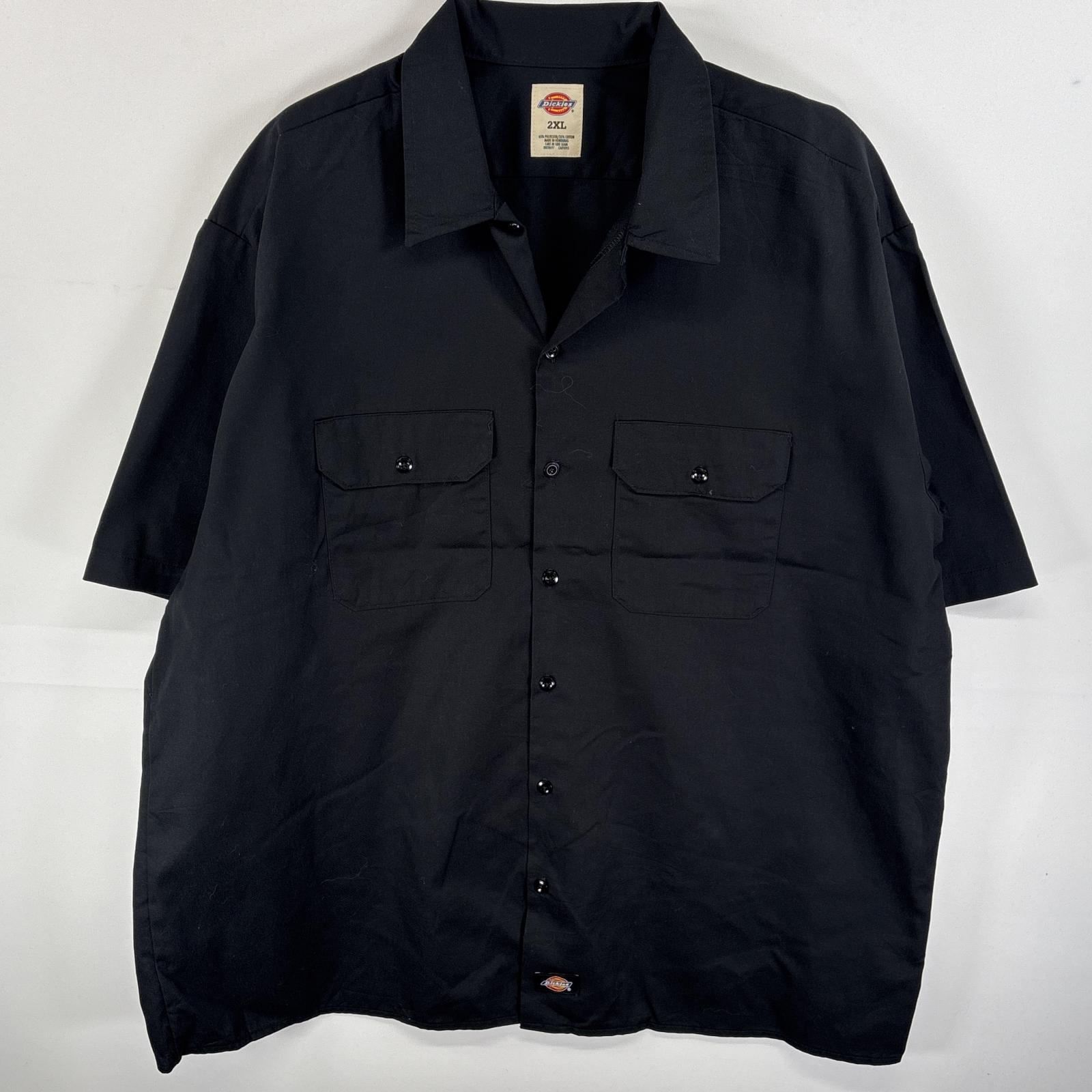 古着 半袖シャツ ワークシャツ バックプリント ワンポイント ロゴ 2XL ブラック メンズ