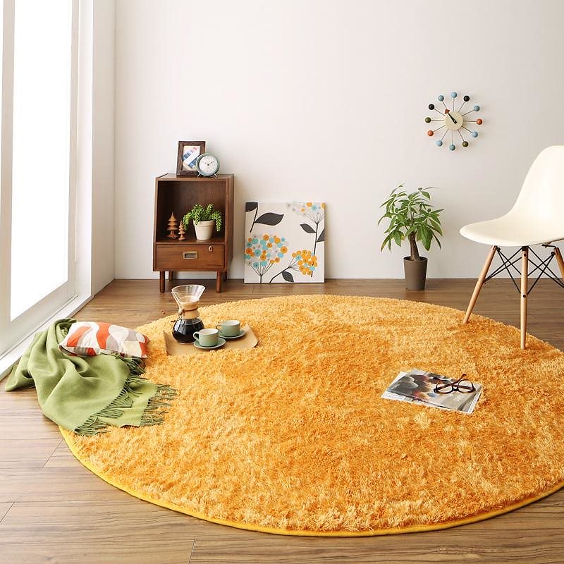 洗える! お部屋のアクセントになるミックスカラーの円形シャギーラグ [vifla bouquet]ヴィフラ/ブーケ 直径190cm（サークル） サニーオレンジ