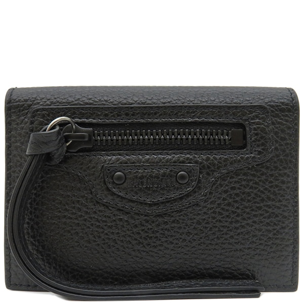 バレンシアガ BALENCIAGA 三つ折り財布 ネオクラシック レザー ブラック ガンメタル金具 コンパクト財布 640107 【箱】【中古】