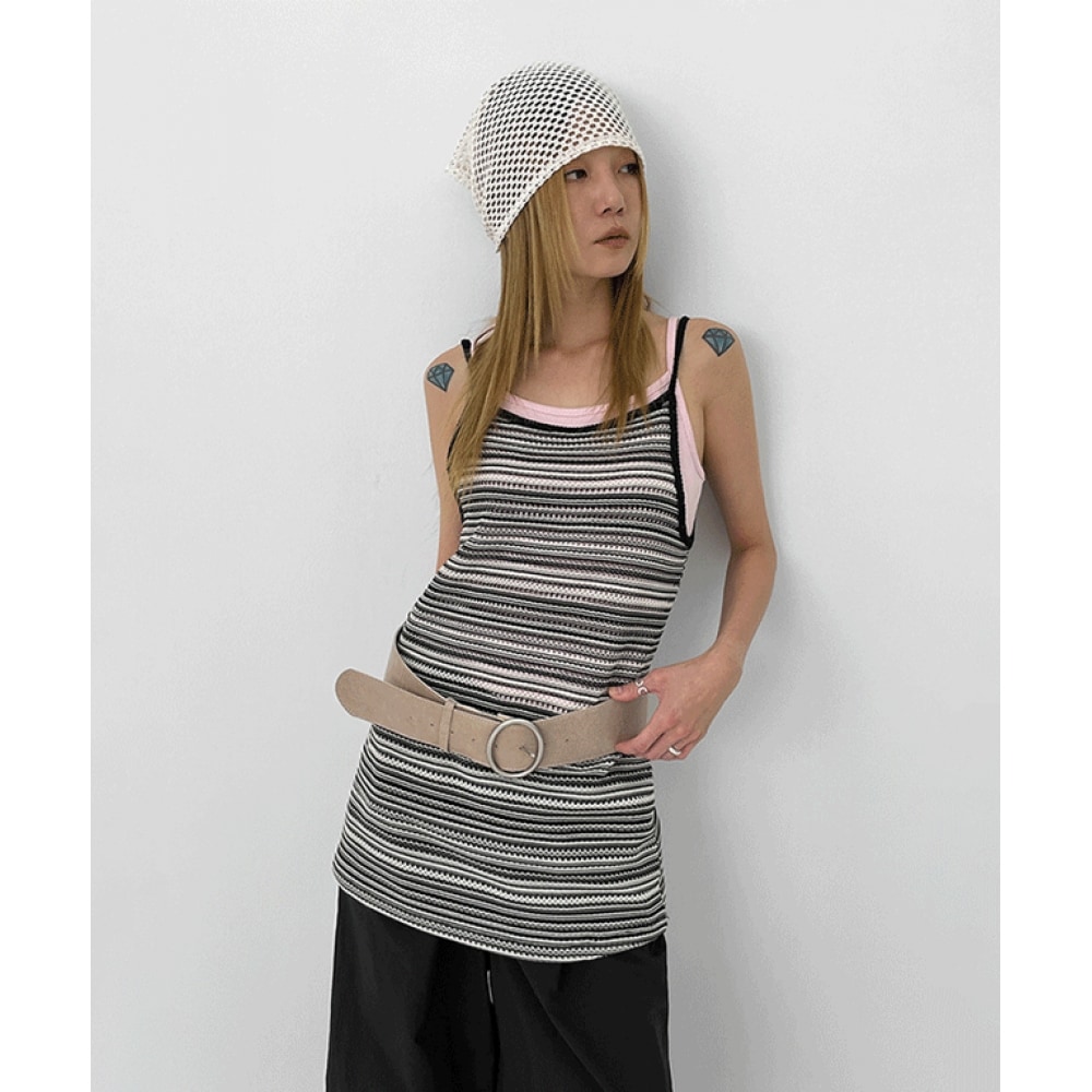 ブラックアップトレンサマーストライプミニドレス