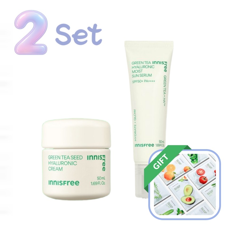 【セット】グリーンティーヒアルロン酸クリーム50mL+水分サンクリーム50mL・韓国コスメ・保湿・ヒアルロン酸・グリーンティー・しっとり・日焼け対策・敏感肌・スキンケアセット・低刺激・人気・話題