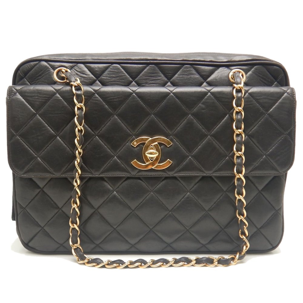 マトラッセ チェーンショルダー ショルダーバッグ ラムスキン ブラック/253046【中古】