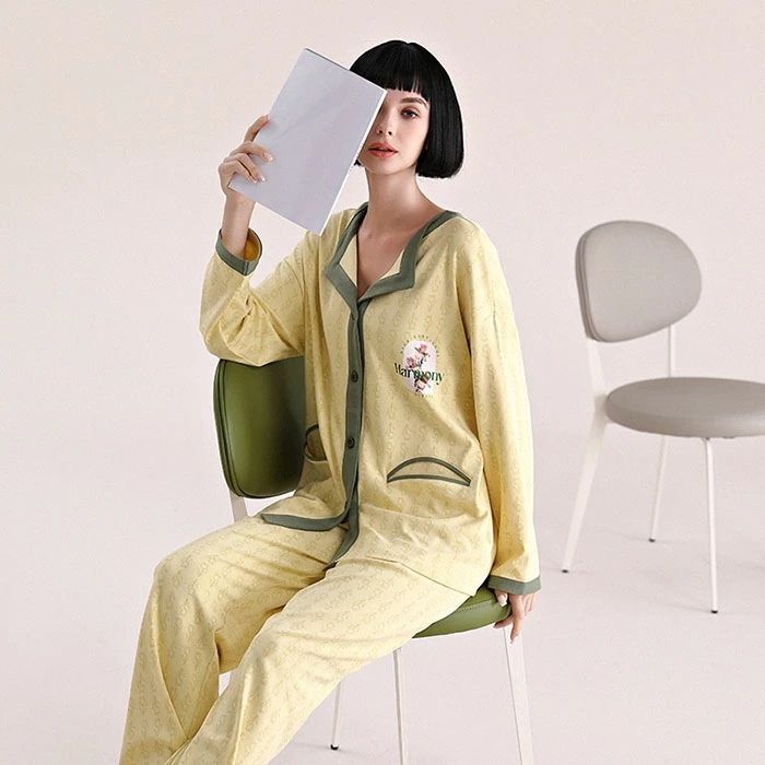 パジャマ レディース 長袖 Ｖネック 綿100％ ルームウェア 春 秋 前開き 通気性 上下セット コットン 柔らかい 肌触りがいい 部屋着 寝間着 寝巻き セットアップ 大きいサイズ おしゃれ シン