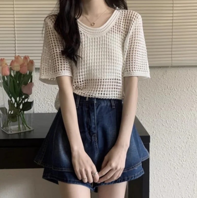 レディース サマーニット ラウンドネック 半袖 かわいい 大人可愛い きれいめ シンプル カジュアル 上品 おしゃれ かっこいい レトロ こなれ感 ラフ ガーリー ルーズ 個性的 クール モード系