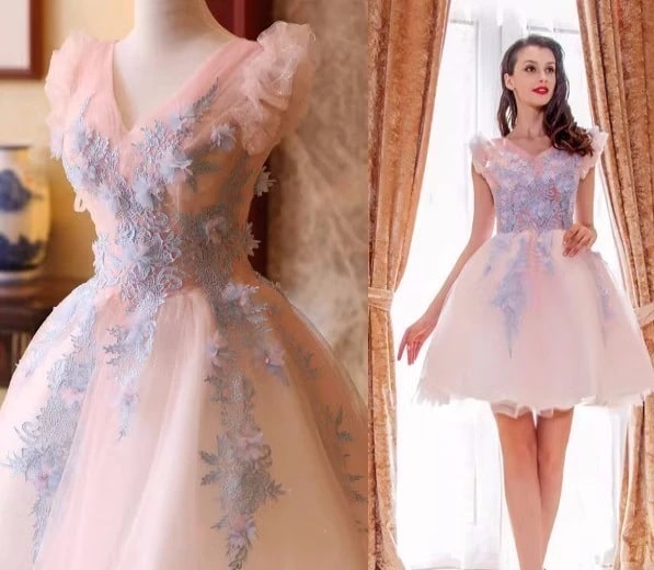 カラードレスウェディングドレスショート丈パーティードレス花嫁ショートドレス簡約結婚式二次会レースお呼ばれ挙式姫 9,029円