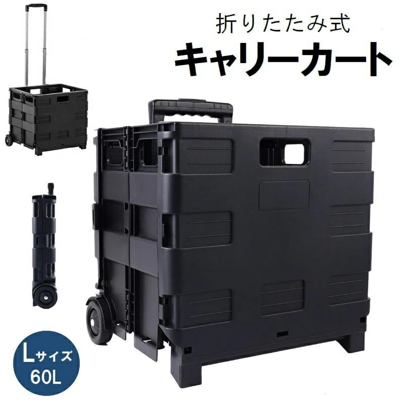 キャリーカート 台車 Lサイズ 60L 折りたたみ コンテナ型 箱型 蓋なし アウトドア キャンプ 買い物 スポーツ レジャー 旅行 ショッピング
