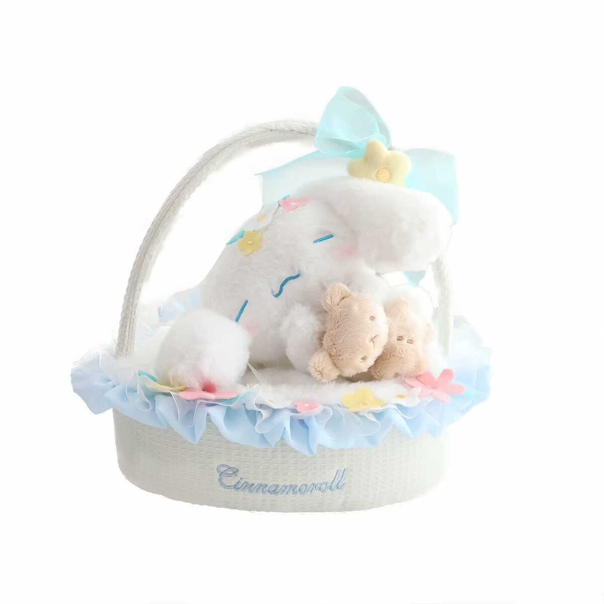 ぬいぐるみ付き フラワー バスケット 可愛い インテリア プレゼント用 ギフトセット ブルー/グリーン