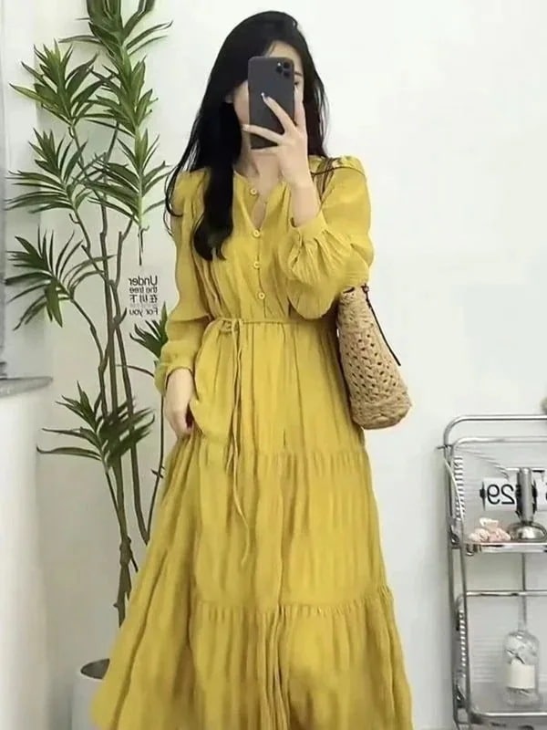 フレンチシフォンプリーツワンピース春2025新気品甘い桔梗ウエストを収めて細く見せるロングスカート30%までに制限