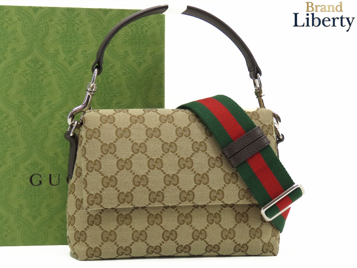 新古品グッチGUCCIGGキャンバススモールクロスボディバッグ2WAY斜め掛けショルダーバッグワンショルダーバッグハンドバッグポシェットショルダーポーチベージュダークブラウンキャンバスレザー82161