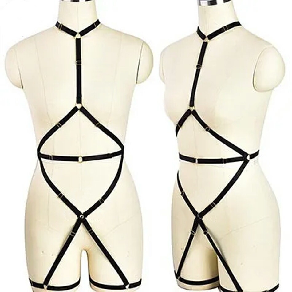 ボンデージ風 ブラックボディーハーネス スレイブベルト ガーター 黒色 ウエスト 全身タイツ 首 腰 足 SM風 コスプレ 仮装 セクシー 大人 伸縮 フリーサイズ 衣装 nt759xxxxxxxx
