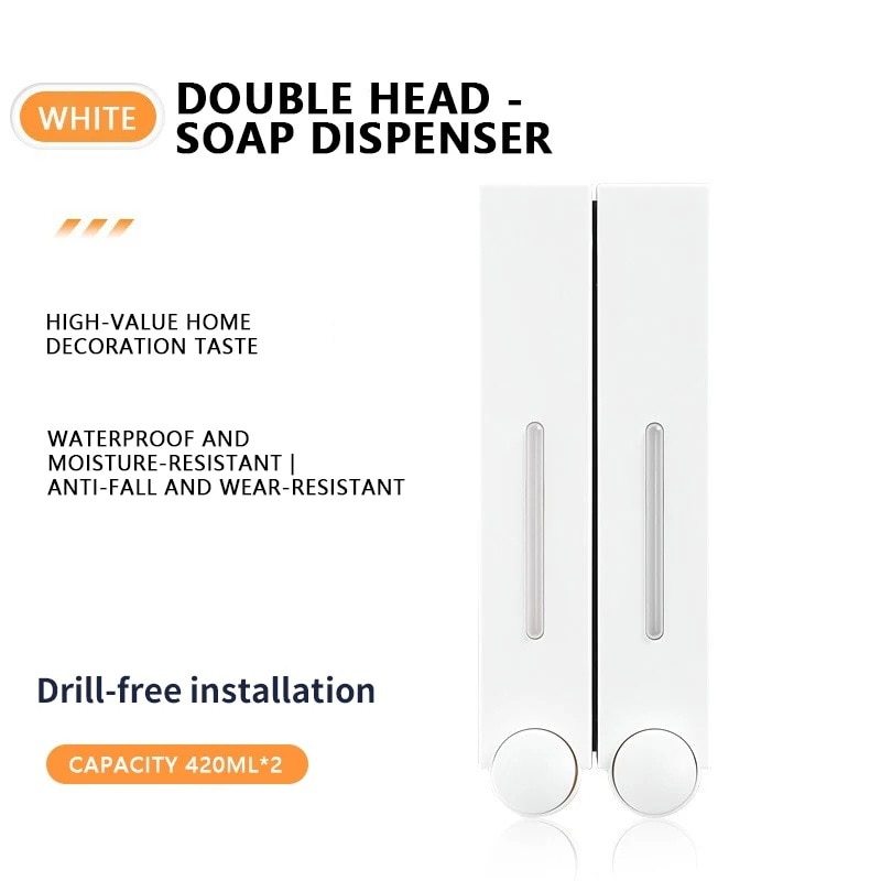 ソープディスペンサー 壁掛け ハンドソープ シングル ダブル 3ヘッド 壁取り付け カビ ホテル用 white double