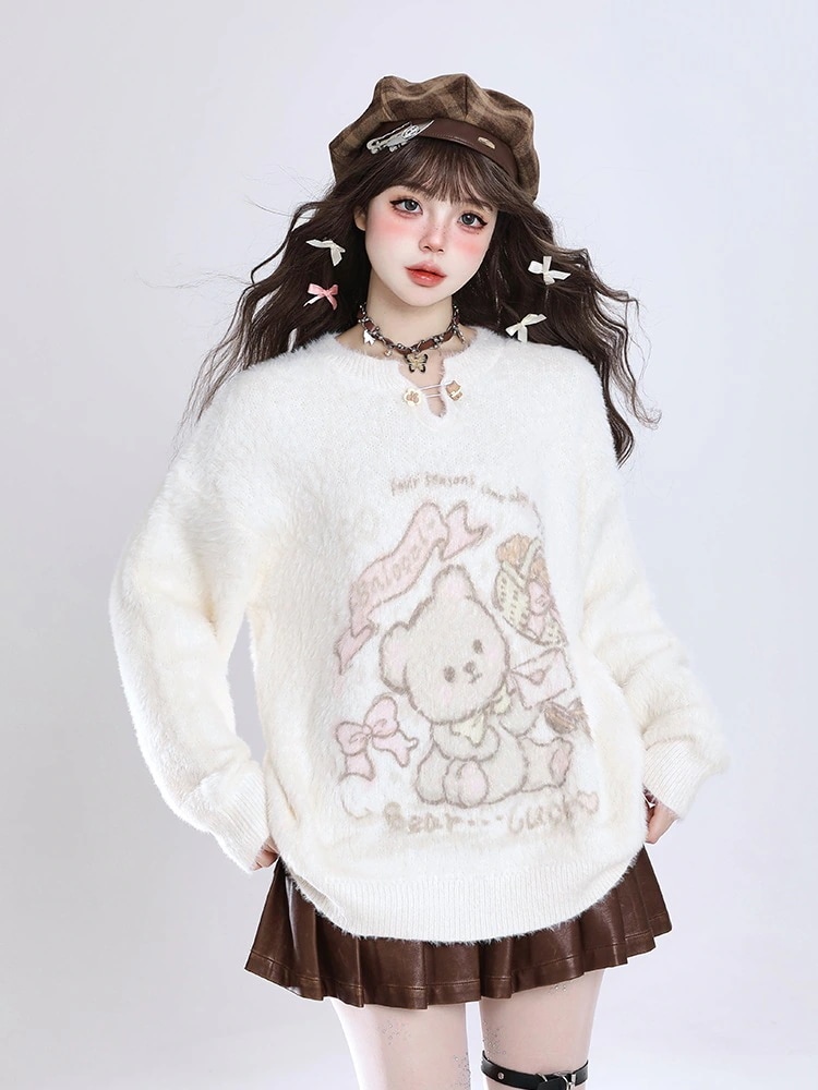 秋 冬 レイジースタイル 長袖 韓国 ニット セーター トップス クルーネックストリートカジュアルシルエット色っぽ女っぽカジュアル大人っぽ上品サイズゆったりレディースゆったり