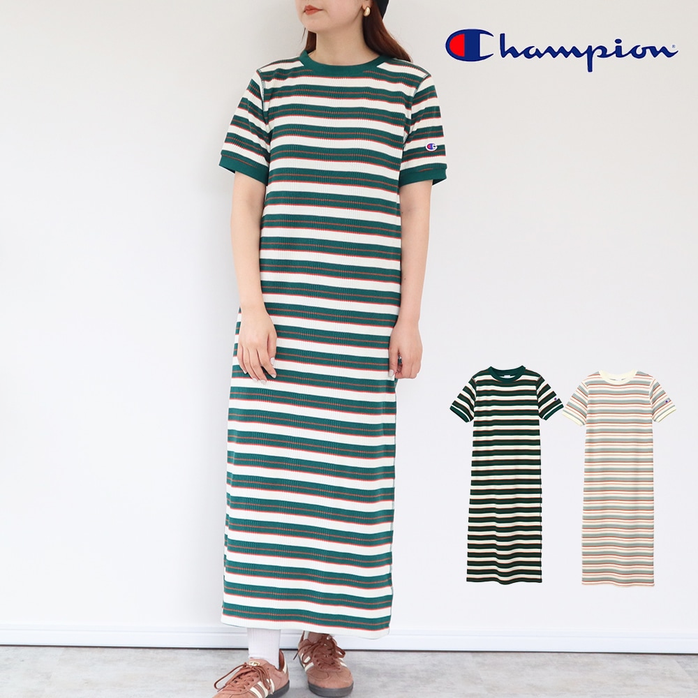 ボーダーワンピース　半袖　トップス　スカート　伸縮性　マルチボーダー　ワッフル　春夏　カジュアル　レトロ　アメリカン　楽ちん　アウトドア　キャンプ　スポーツ　運動　　レディース　ウィメンズ　CW-B3